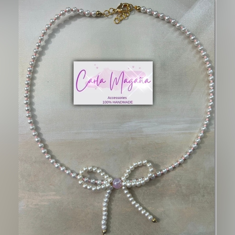 Handmade Pearl Bow Necklace
